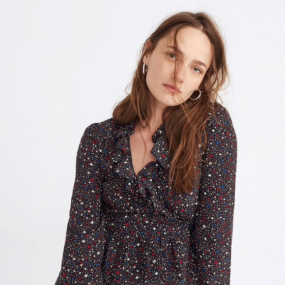 Silk Ruffle-Hem Wrap Top in Starry Night - Picture 2 of 7